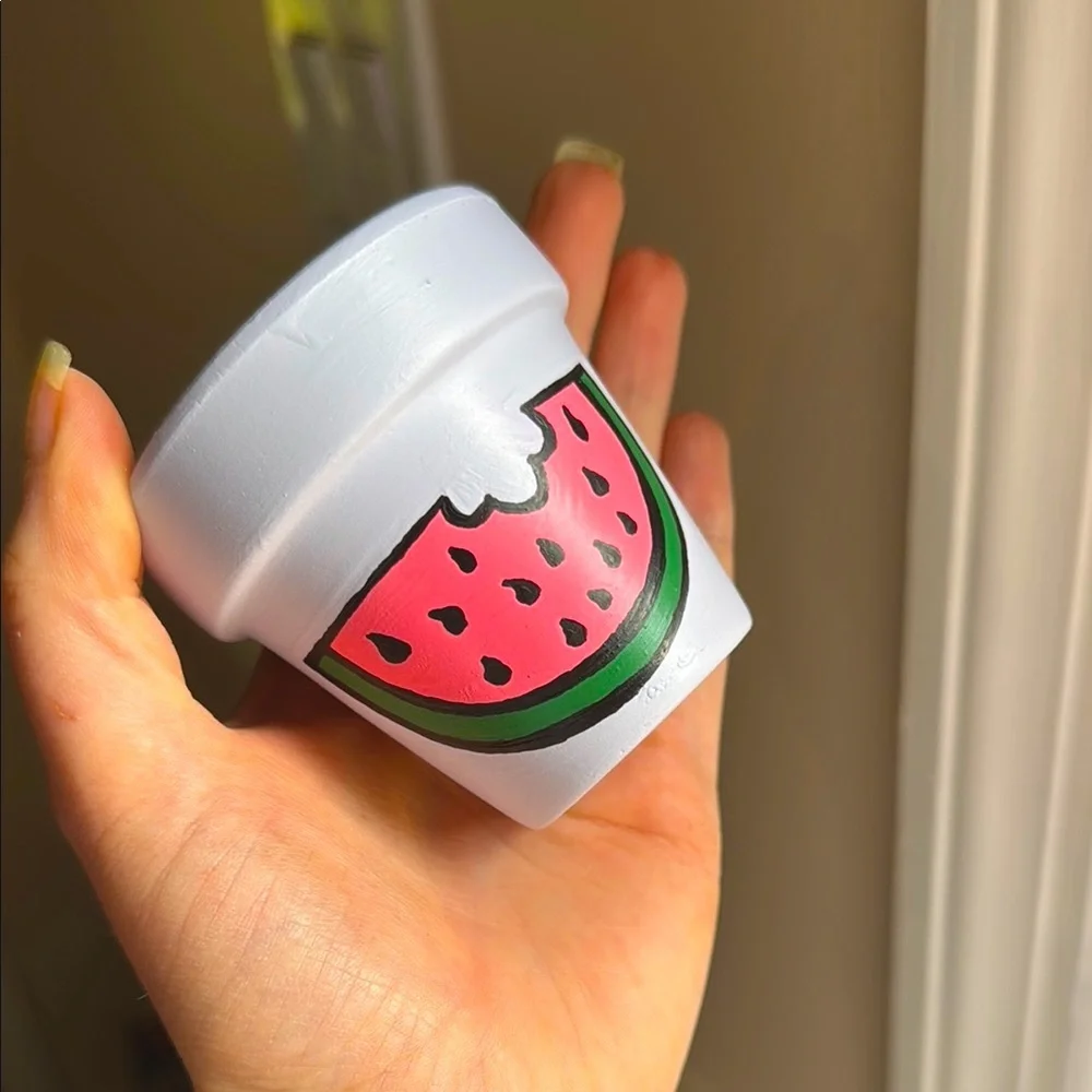 Hand-Painted Watermelon 2” Clay Pot